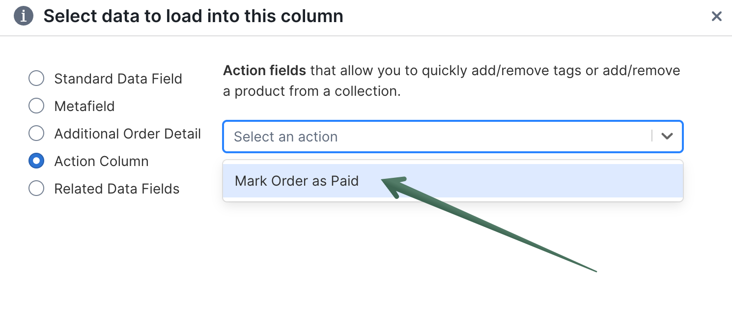 Mark order as paid action