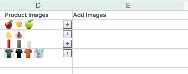 Add Images action column in a Shopify products spreadsheet
