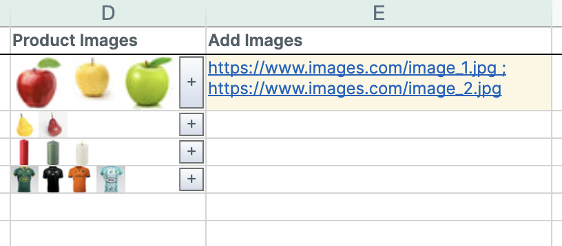 Add Images action column with multiple image URLs separated by semicolons