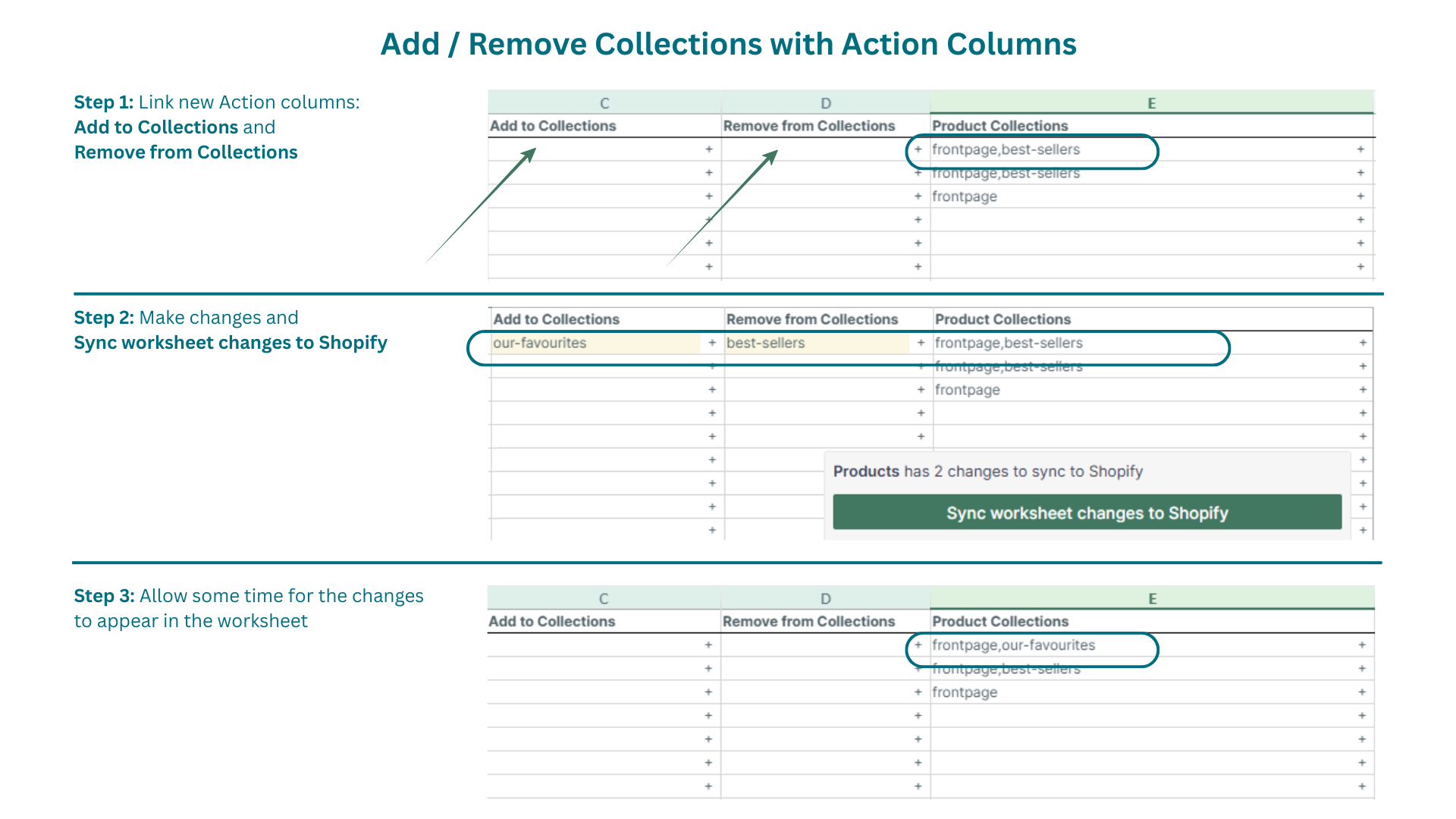 add remove collections with action columns