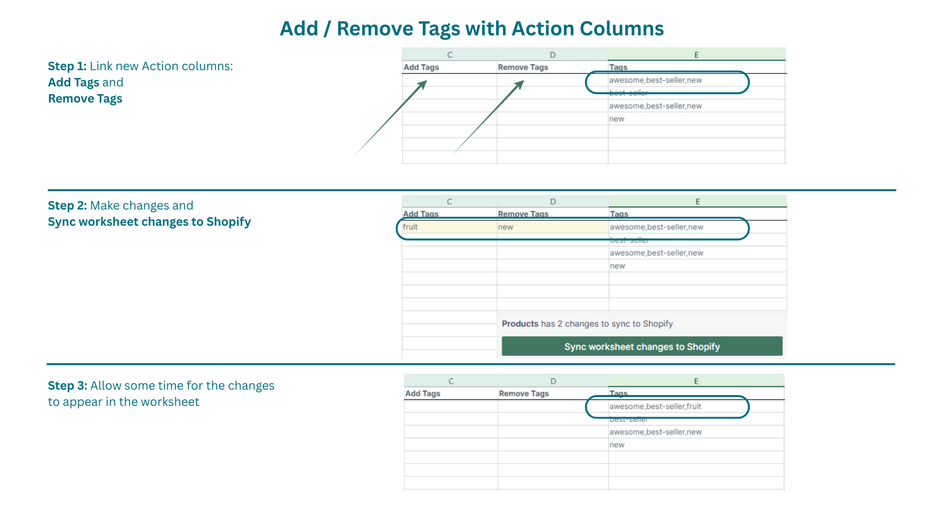 Add or remove Shopify tags from products with action columns