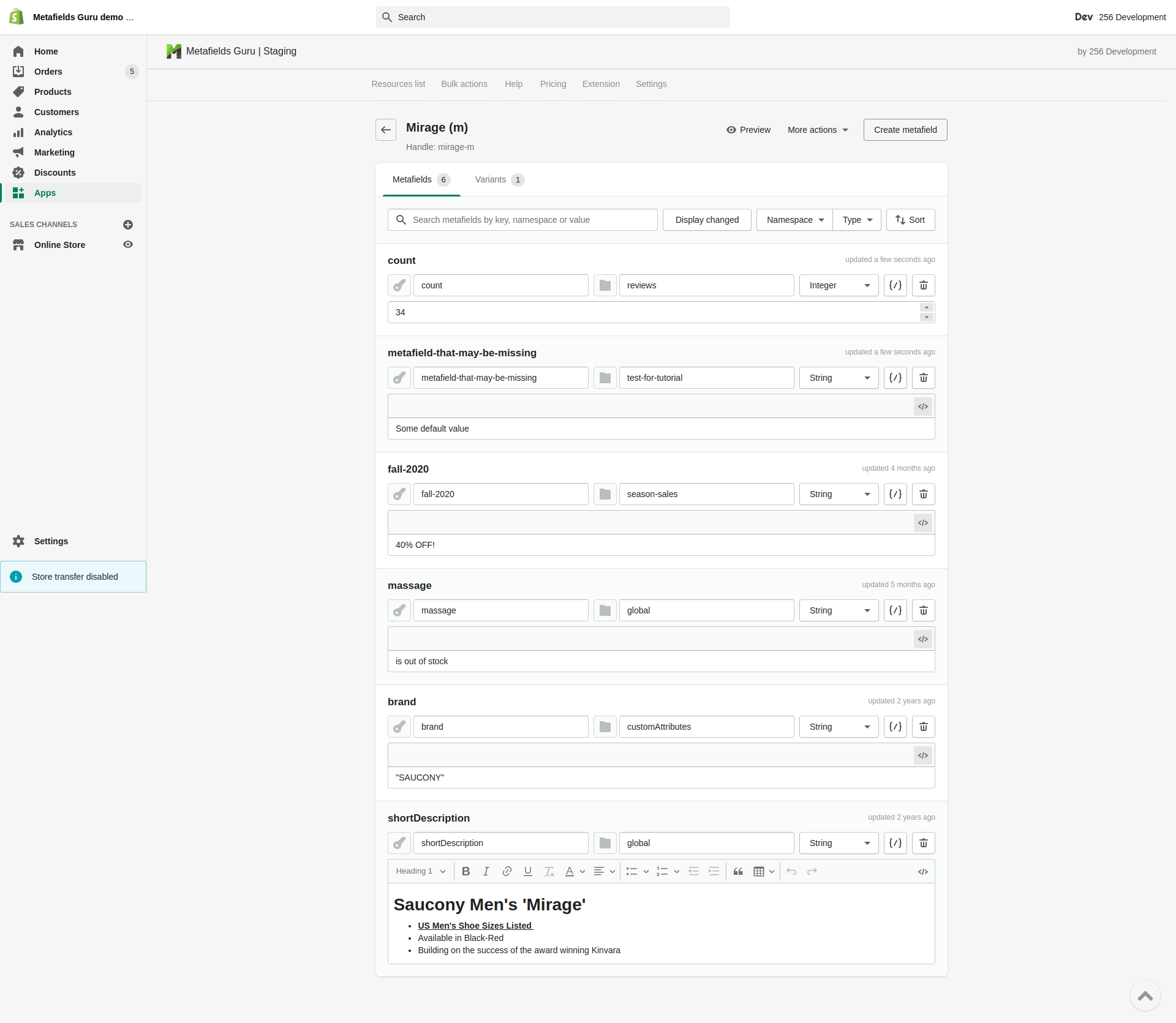Metafields Guru Metafields editor