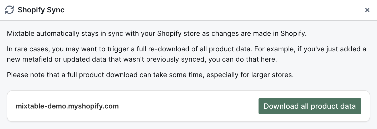 Re-download all Shopify product data