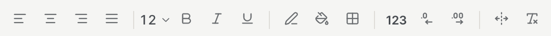 Formatting buttons in the Mixtable spreadsheet toolbar, from alignment and font size to borders and clear formatting